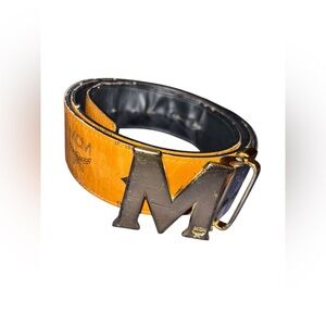MCM Men’s Gold and Black Belt with Iconic M Buckle